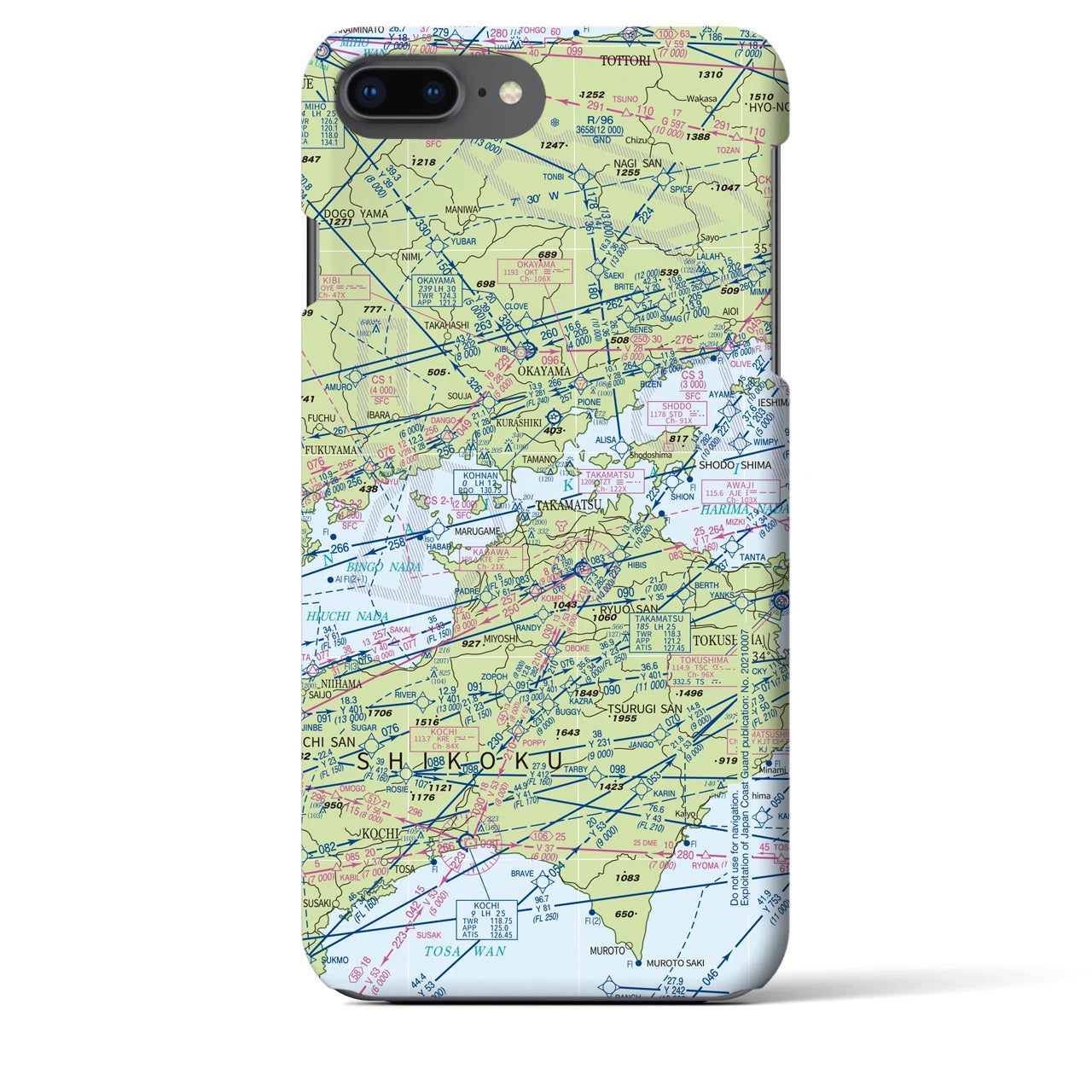 【岡山・高松航空図】地図柄iPhoneケース（バックカバータイプ・デイタイムフライト）iPhone 8Plus /7Plus / 6sPlus / 6Plus 用