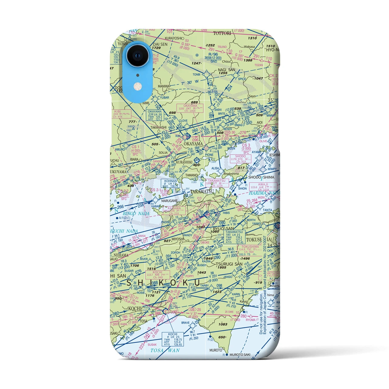 【岡山・高松航空図】地図柄iPhoneケース（バックカバータイプ・デイタイムフライト）iPhone XR 用