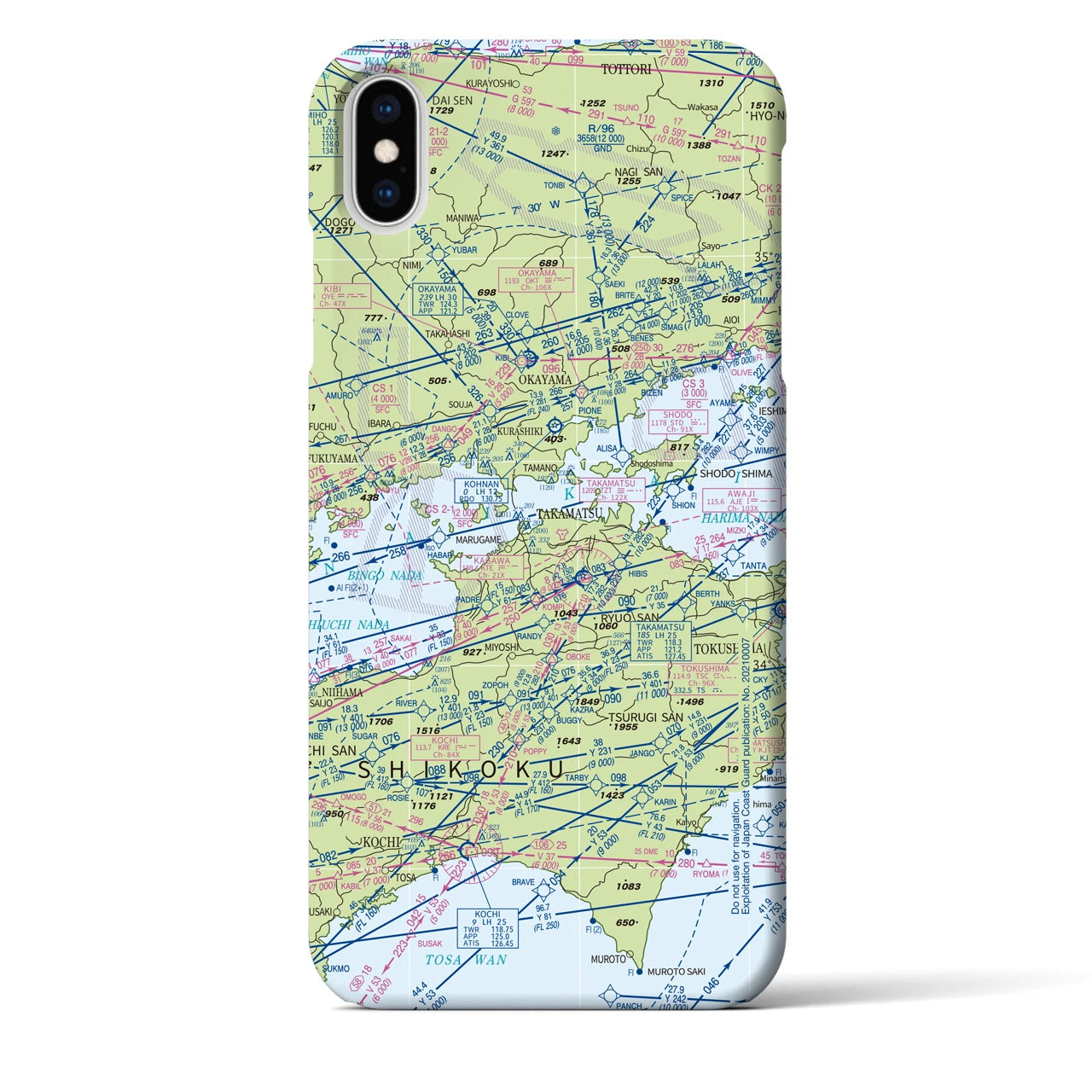 【岡山・高松航空図】地図柄iPhoneケース（バックカバータイプ・デイタイムフライト）iPhone XS Max 用