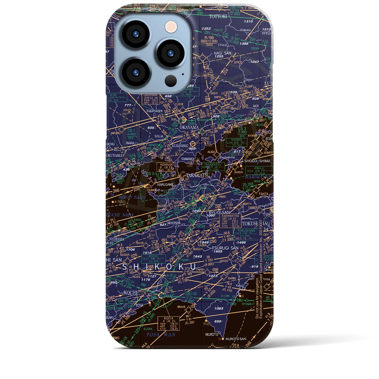 【岡山・高松航空図】地図柄iPhoneケース（バックカバータイプ・ナイトフライト）iPhone 13 Pro Max 用