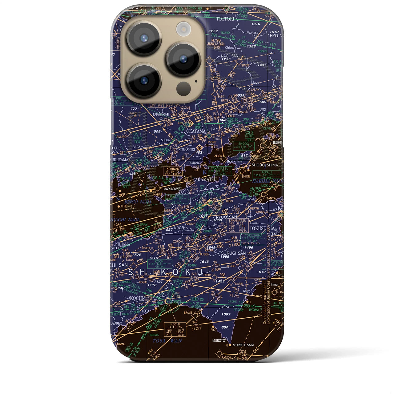 【岡山・高松航空図】地図柄iPhoneケース（バックカバータイプ・ナイトフライト）iPhone 14 Pro Max 用
