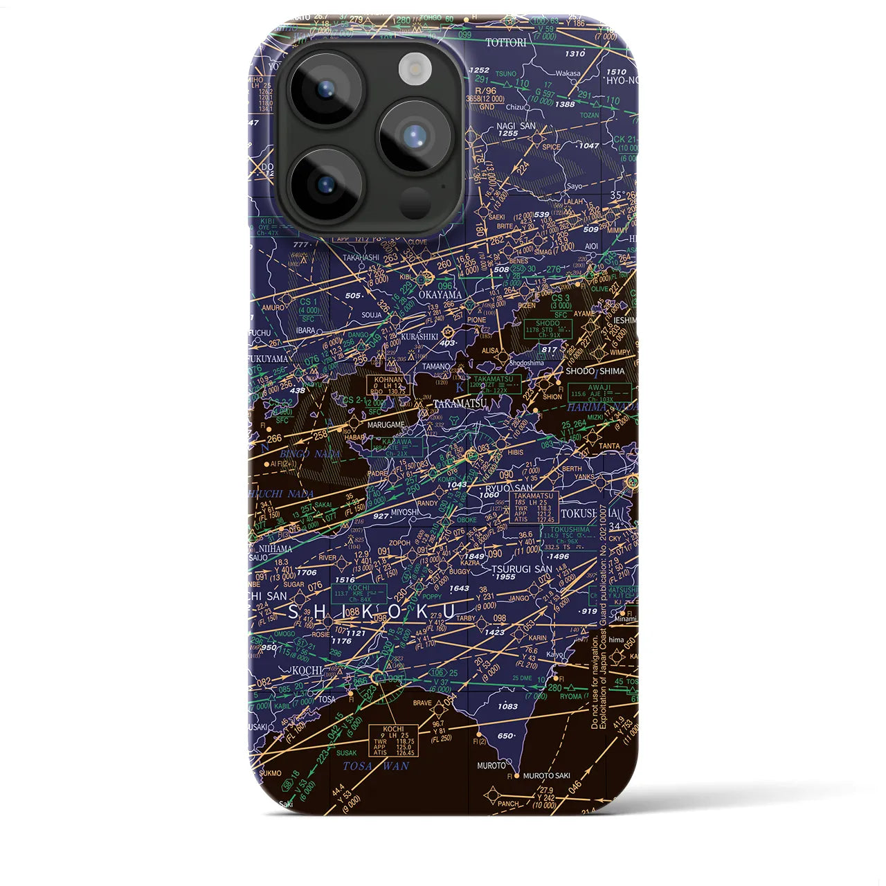 【岡山・高松航空図】地図柄iPhoneケース（バックカバータイプ・ナイトフライト）iPhone 15 Pro Max 用