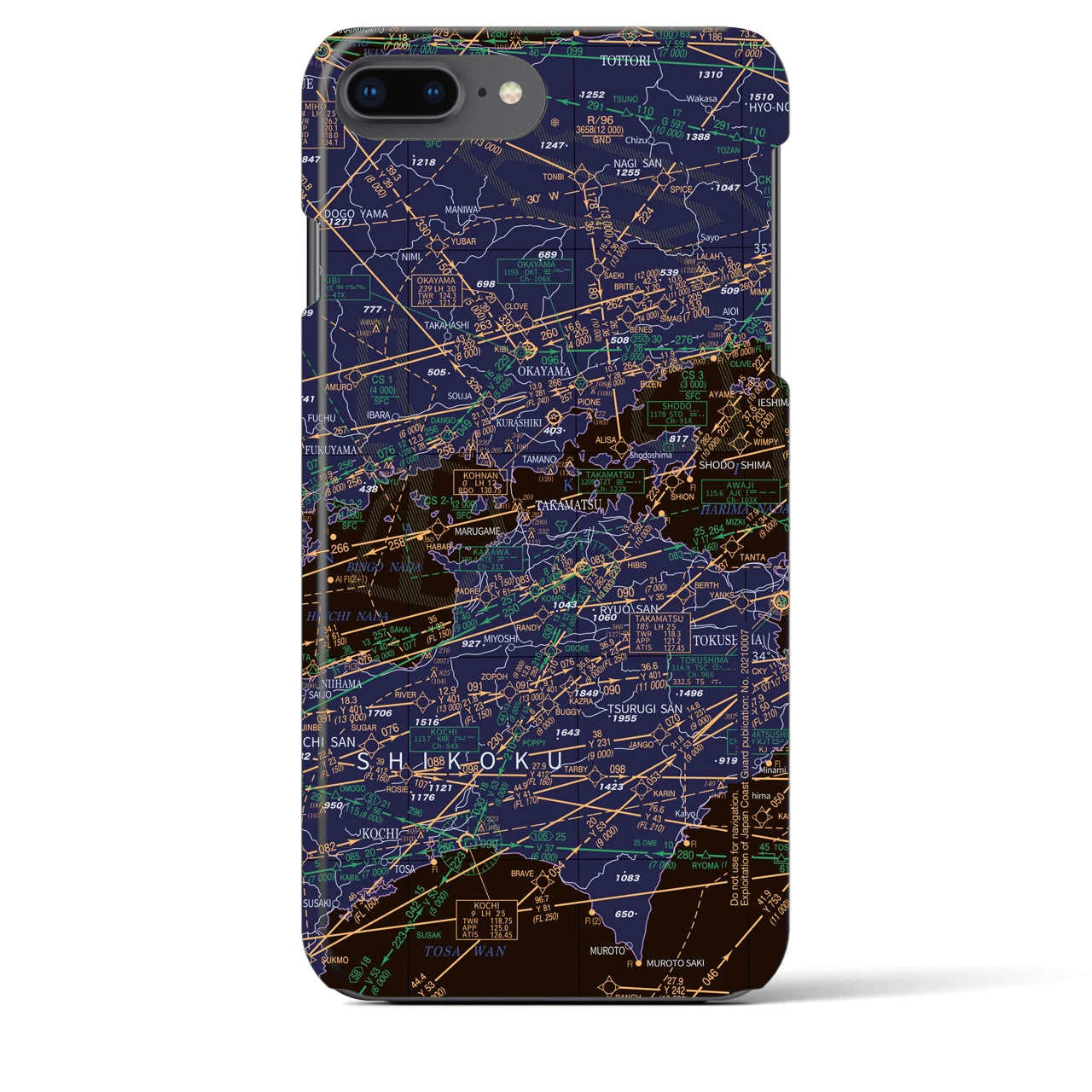 【岡山・高松航空図】地図柄iPhoneケース（バックカバータイプ・ナイトフライト）iPhone 8Plus /7Plus / 6sPlus / 6Plus 用