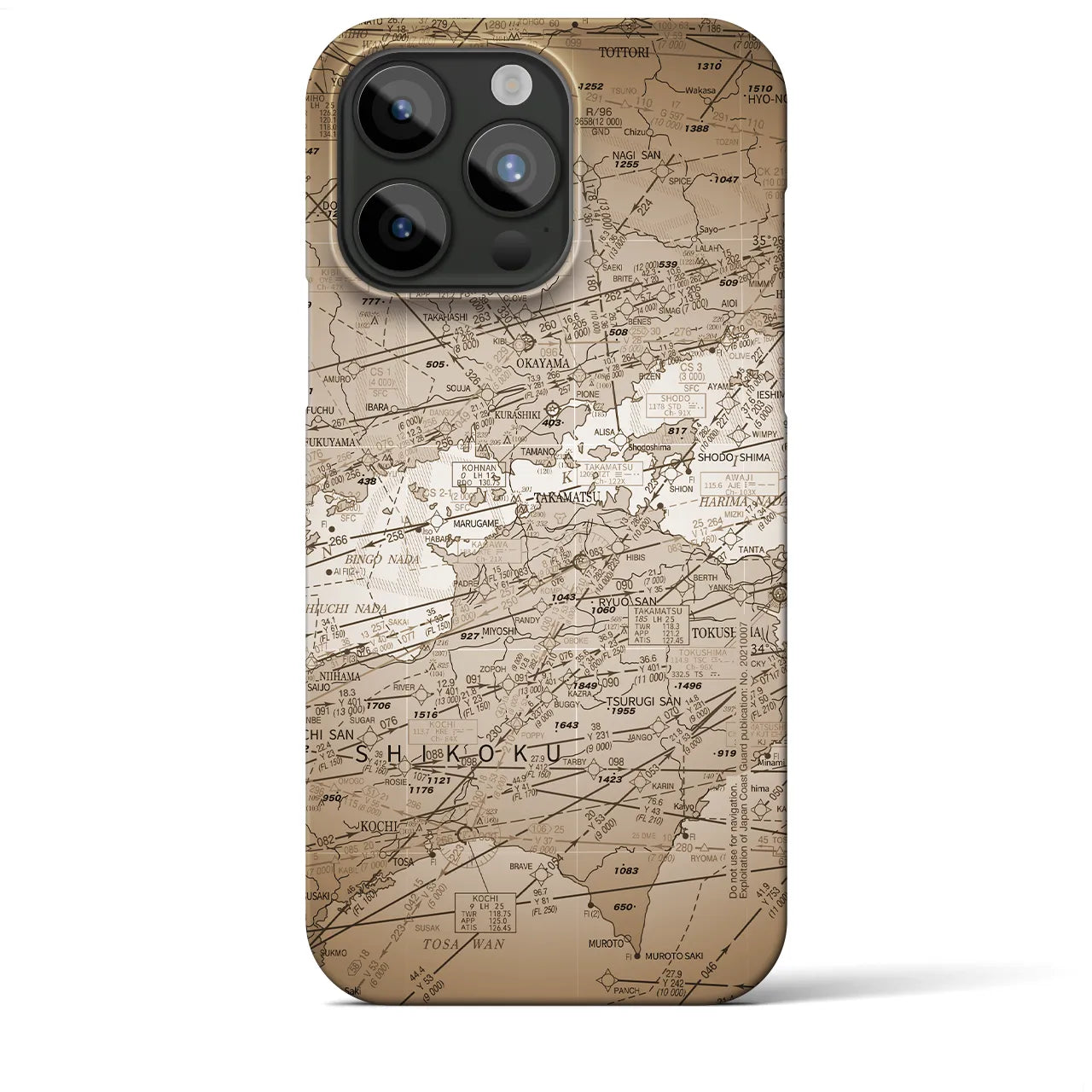 【岡山・高松航空図】地図柄iPhoneケース（バックカバータイプ・セピア）iPhone 15 Pro Max 用