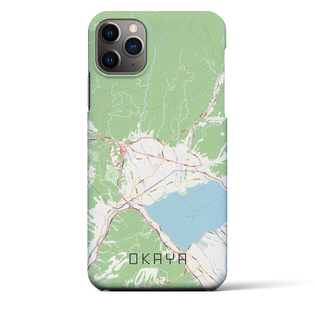 【岡谷】地図柄iPhoneケース（バックカバータイプ・ナチュラル）iPhone 11 Pro Max 用