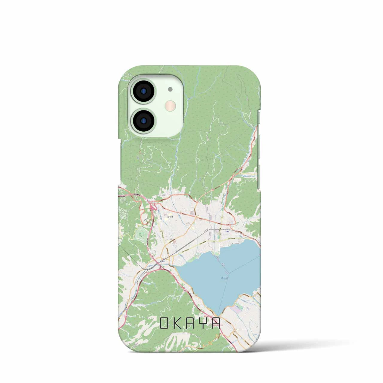 【岡谷】地図柄iPhoneケース（バックカバータイプ・ナチュラル）iPhone 12 mini 用