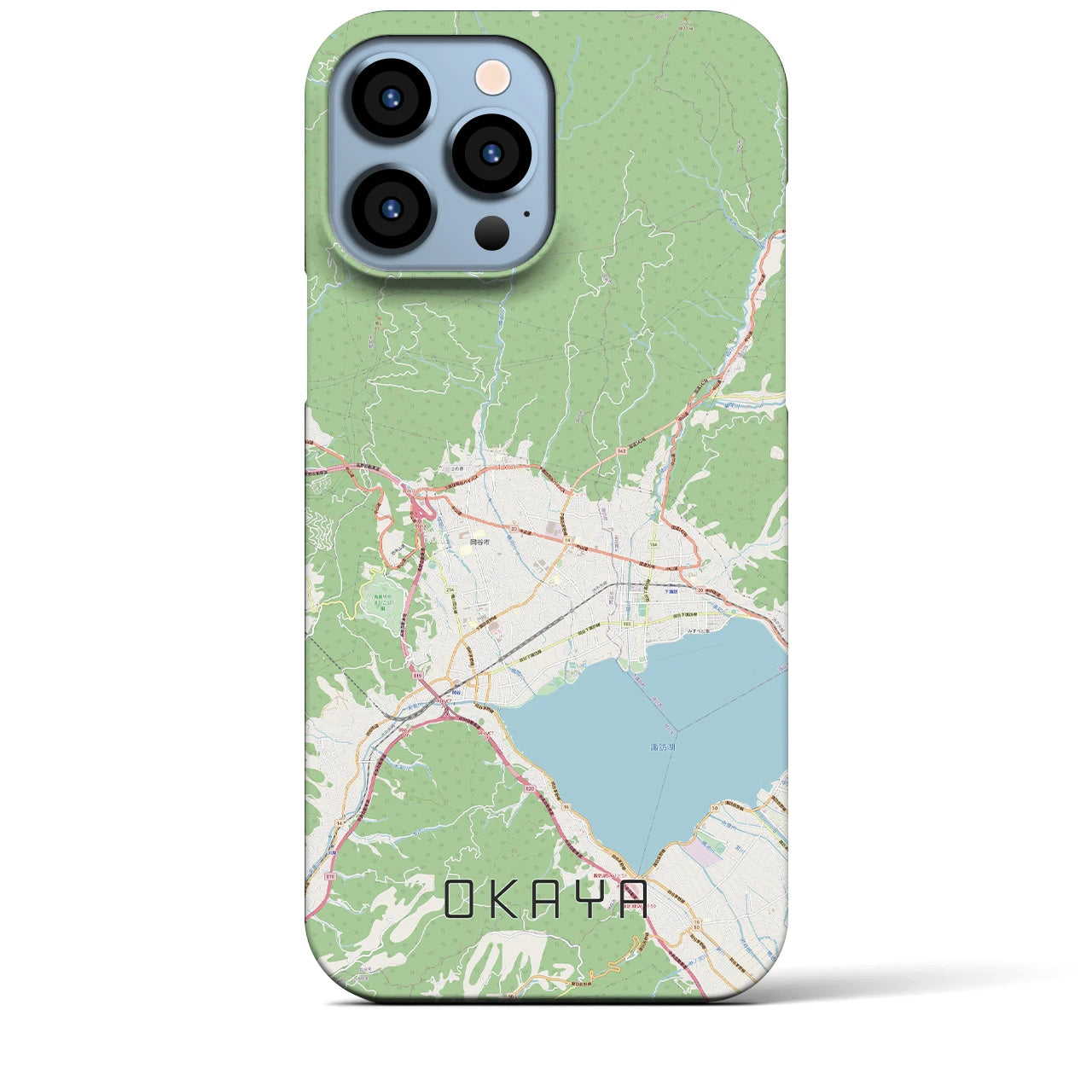 【岡谷】地図柄iPhoneケース（バックカバータイプ・ナチュラル）iPhone 13 Pro Max 用