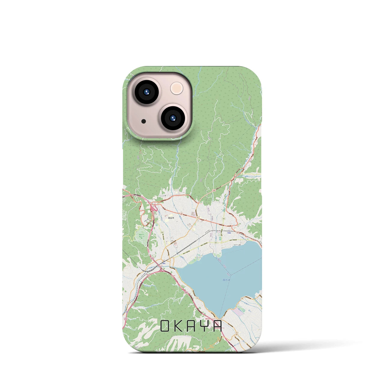 【岡谷】地図柄iPhoneケース（バックカバータイプ・ナチュラル）iPhone 13 mini 用