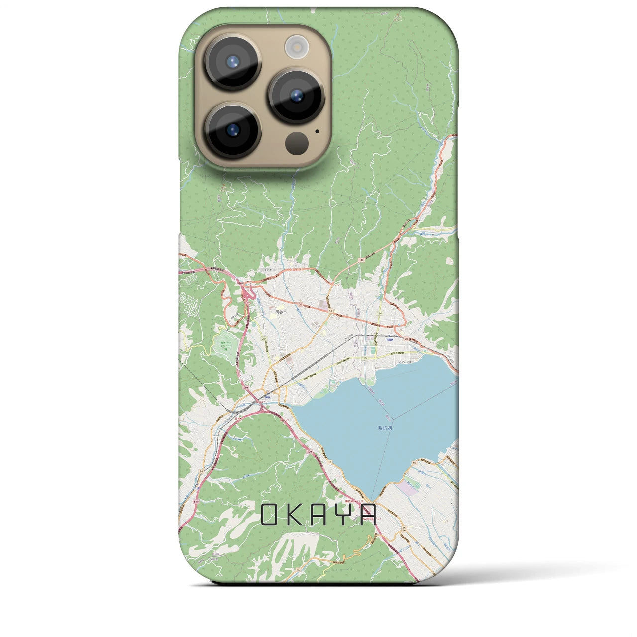 【岡谷】地図柄iPhoneケース（バックカバータイプ・ナチュラル）iPhone 14 Pro Max 用