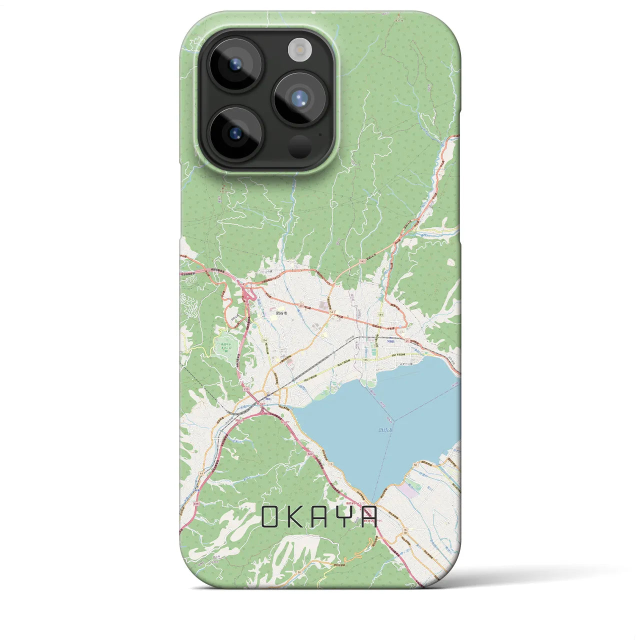 【岡谷】地図柄iPhoneケース（バックカバータイプ・ナチュラル）iPhone 15 Pro Max 用