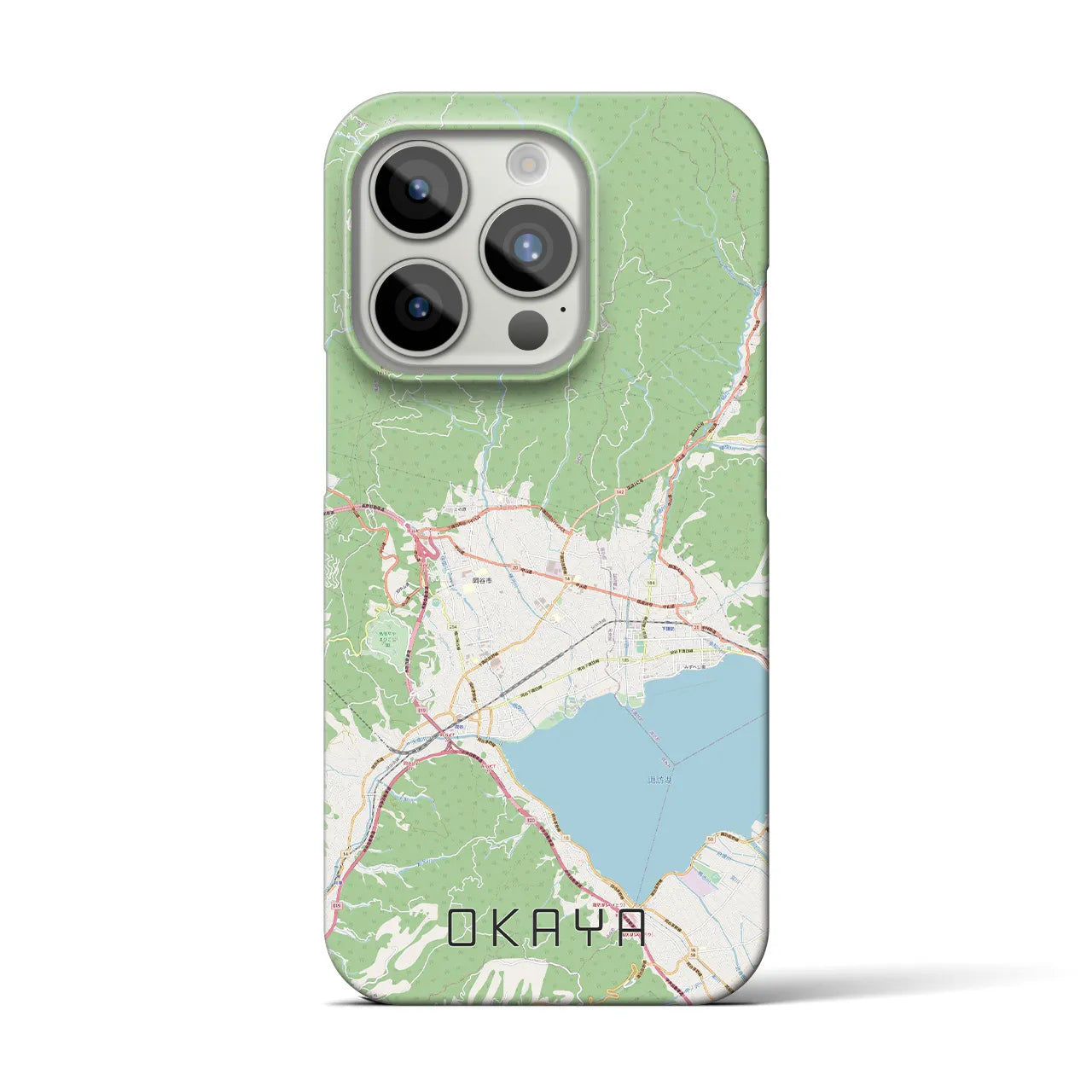 【岡谷】地図柄iPhoneケース（バックカバータイプ・ナチュラル）iPhone 15 Pro 用