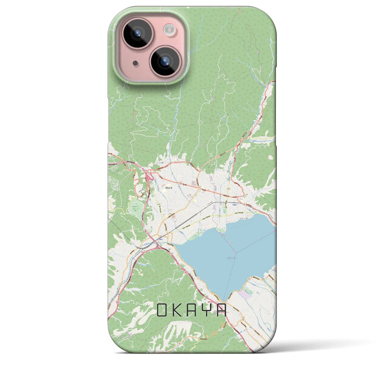 【岡谷】地図柄iPhoneケース（バックカバータイプ・ナチュラル）iPhone 15 Plus 用