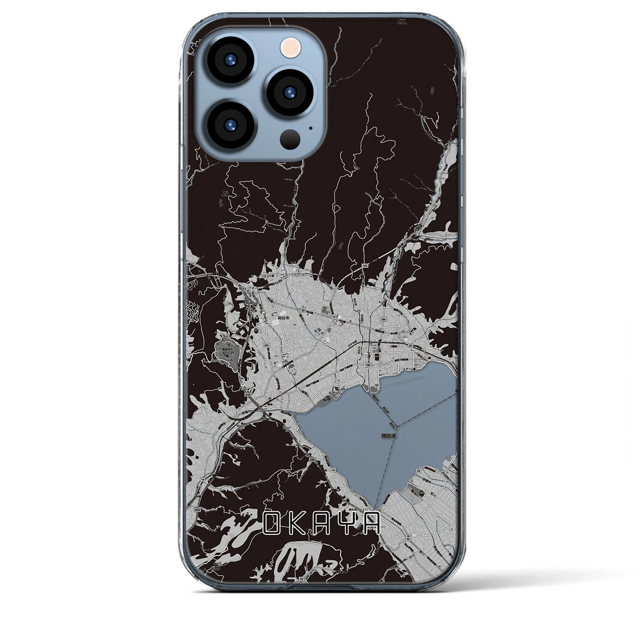 【岡谷】地図柄iPhoneケース（クリアタイプ・モノトーン）iPhone 13 Pro Max 用