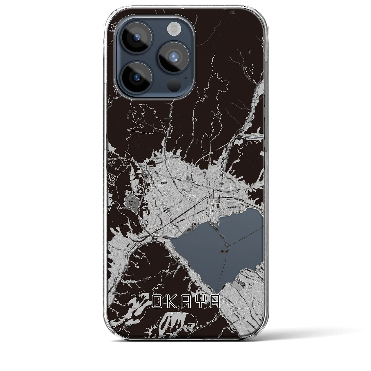 【岡谷】地図柄iPhoneケース（クリアタイプ・モノトーン）iPhone 15 Pro Max 用