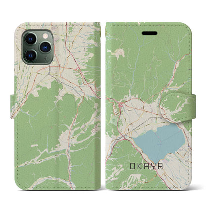 【岡谷（長野県）】地図柄iPhoneケース（手帳タイプ）ナチュラル・iPhone 11 Pro 用