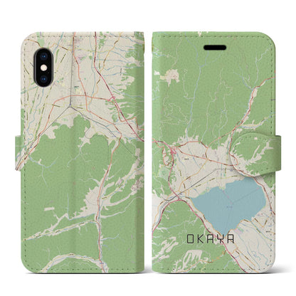 【岡谷（長野県）】地図柄iPhoneケース（手帳タイプ）ナチュラル・iPhone XS / X 用