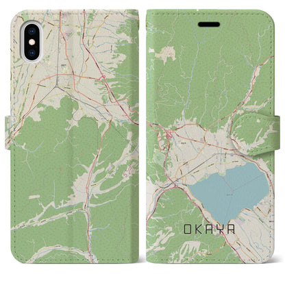 【岡谷（長野県）】地図柄iPhoneケース（手帳タイプ）ナチュラル・iPhone XS Max 用