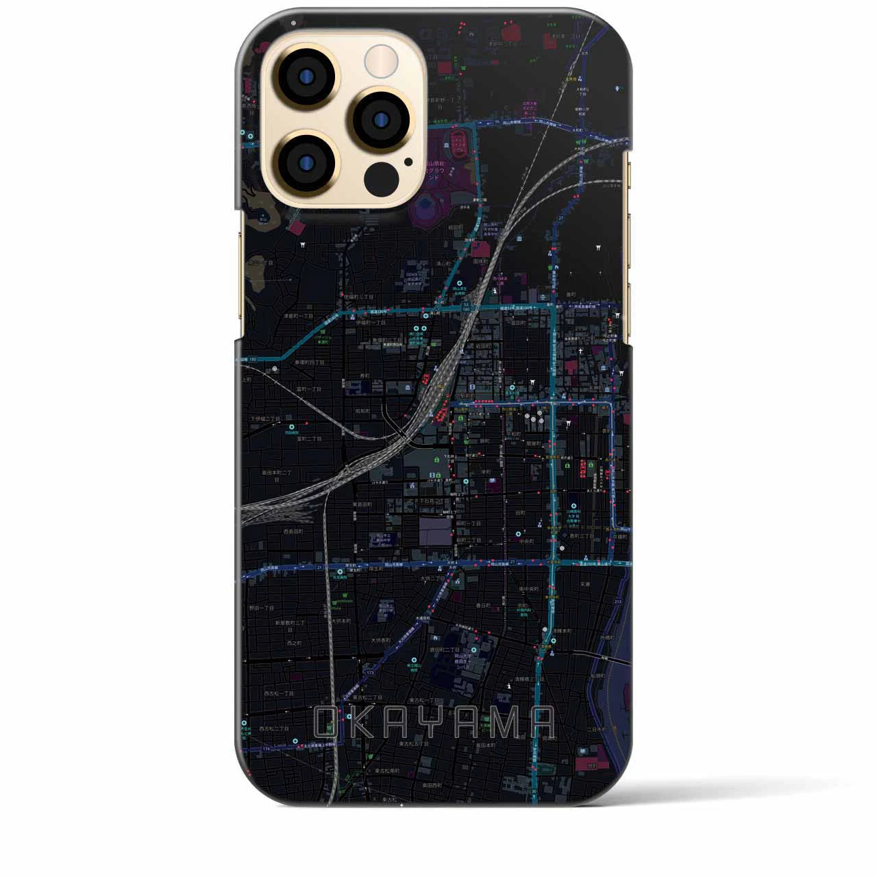 【岡山2】地図柄iPhoneケース（バックカバータイプ・ブラック）iPhone 12 Pro Max 用