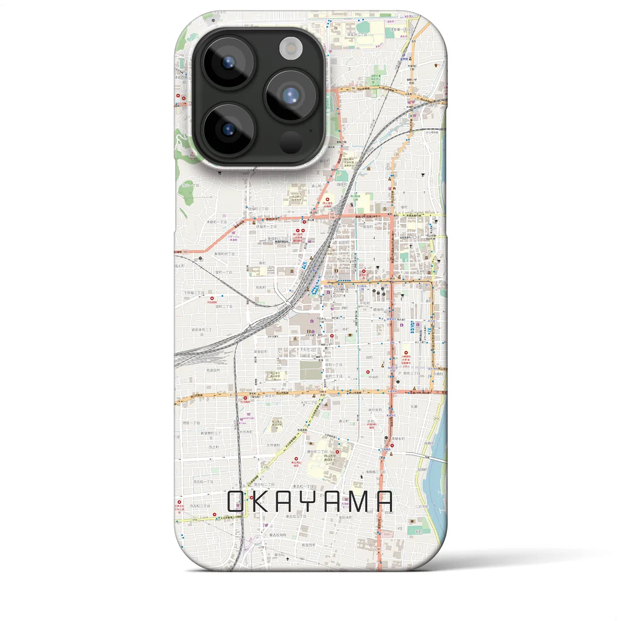 【岡山2】地図柄iPhoneケース（バックカバータイプ・ナチュラル）iPhone 15 Pro Max 用