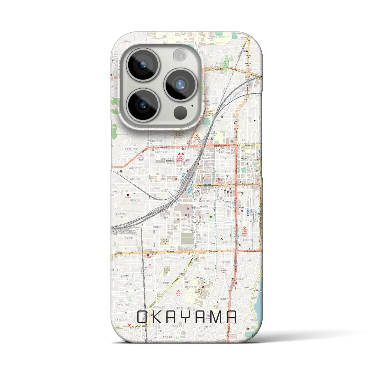 【岡山2】地図柄iPhoneケース（バックカバータイプ・ナチュラル）iPhone 15 Pro 用