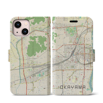 【岡山2（岡山県）】地図柄iPhoneケース（手帳タイプ）ナチュラル・iPhone 13 mini 用