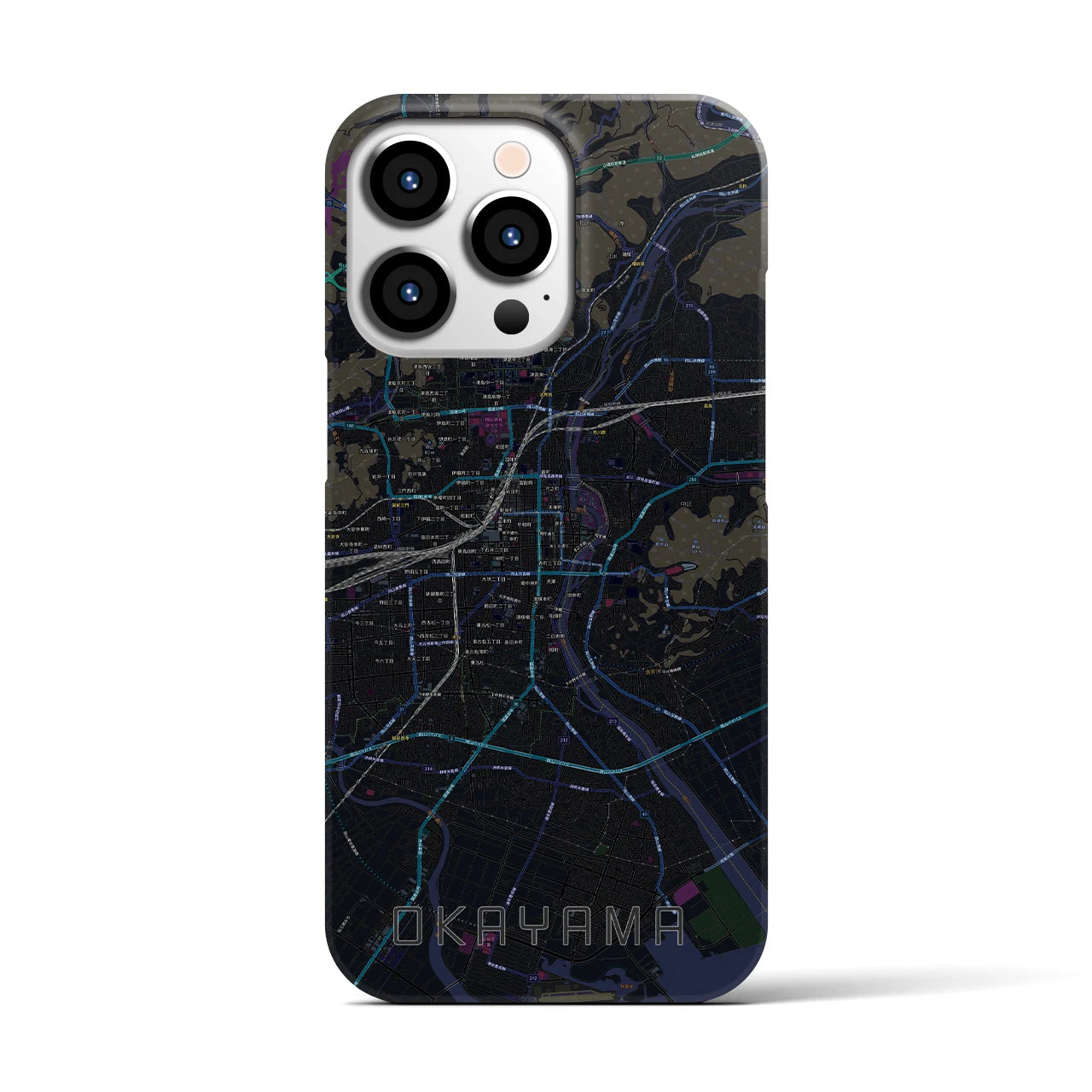【岡山】地図柄iPhoneケース（バックカバータイプ・ブラック）iPhone 13 Pro 用