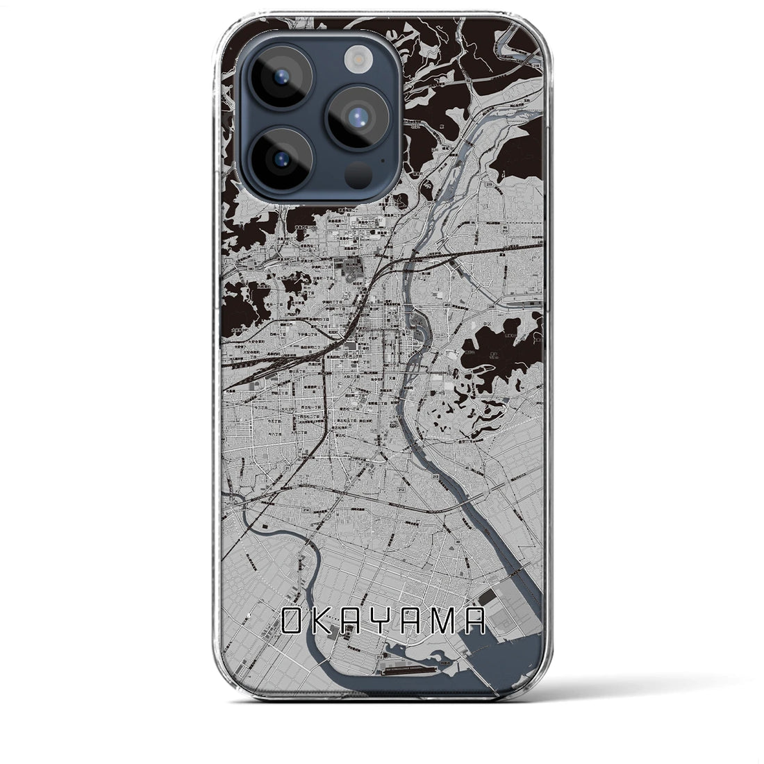 【岡山】地図柄iPhoneケース（クリアタイプ・モノトーン）iPhone 15 Pro Max 用