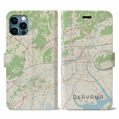 【岡山（岡山県）】地図柄iPhoneケース（手帳タイプ）ナチュラル・iPhone 12 / 12 Pro 用