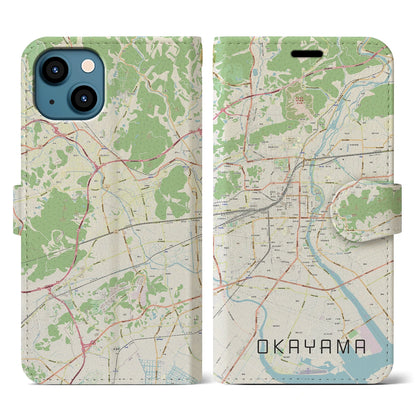 【岡山（岡山県）】地図柄iPhoneケース（手帳タイプ）ナチュラル・iPhone 13 用