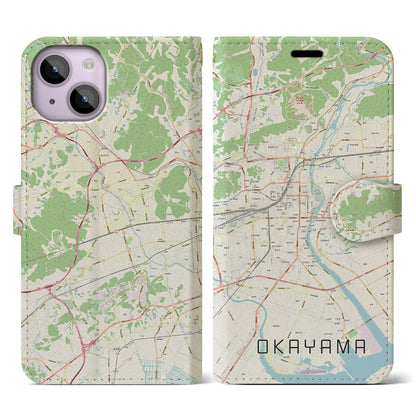 【岡山（岡山県）】地図柄iPhoneケース（手帳タイプ）ナチュラル・iPhone 14 用