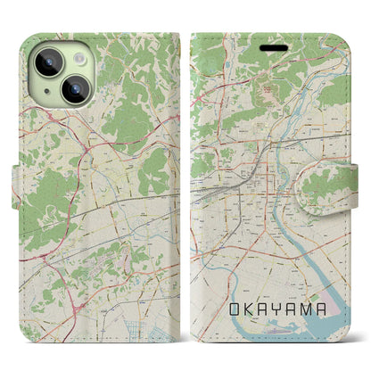 【岡山（岡山県）】地図柄iPhoneケース（手帳タイプ）ナチュラル・iPhone 15 用