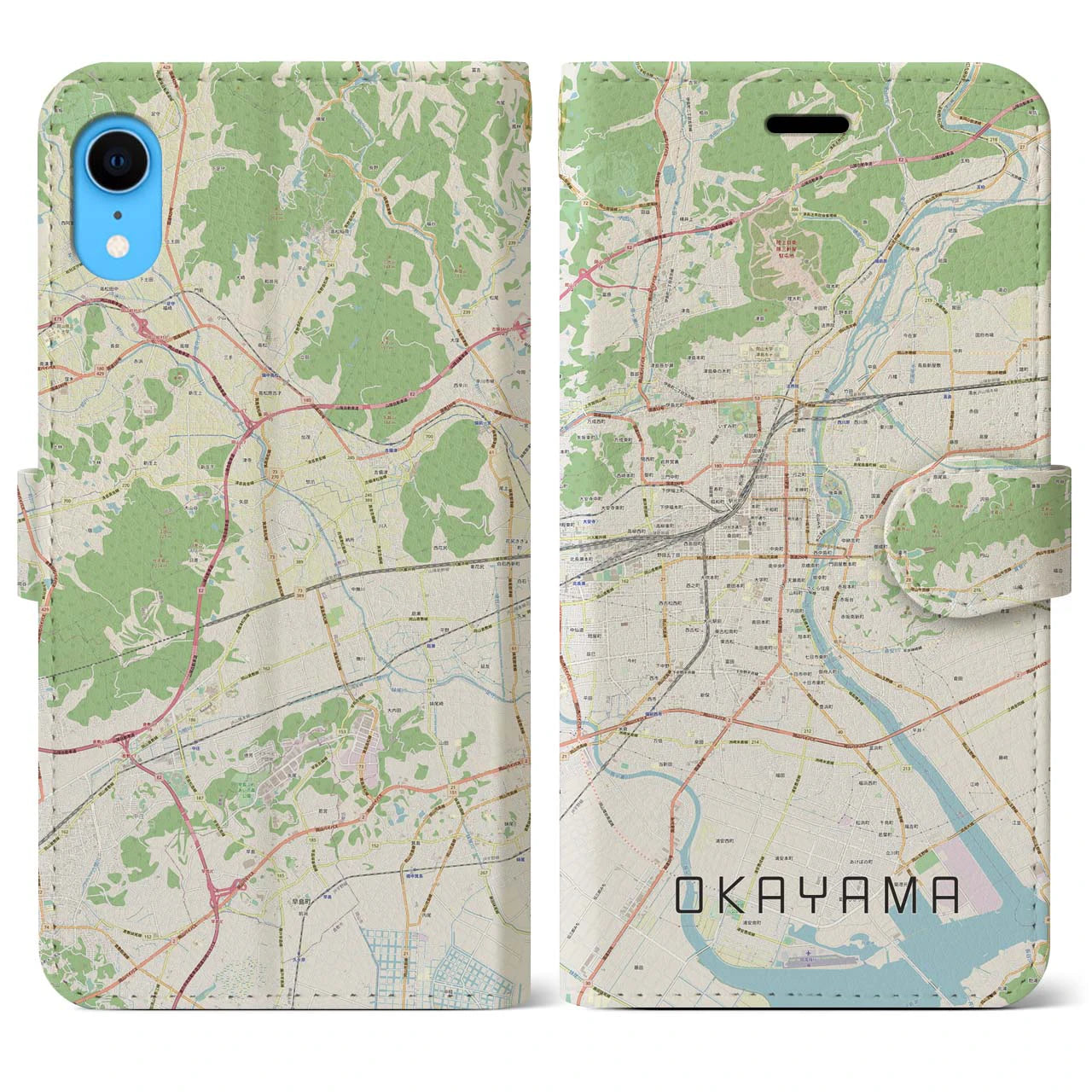 【岡山】地図柄iPhoneケース（手帳両面タイプ・ナチュラル）iPhone XR 用