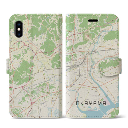 【岡山（岡山県）】地図柄iPhoneケース（手帳タイプ）ナチュラル・iPhone XS / X 用