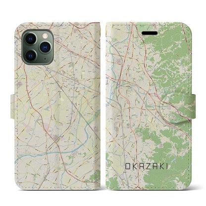 【岡崎（愛知県）】地図柄iPhoneケース（手帳タイプ）ナチュラル・iPhone 11 Pro 用