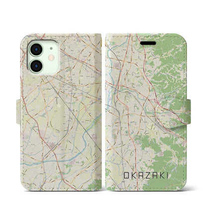 【岡崎（愛知県）】地図柄iPhoneケース（手帳タイプ）ナチュラル・iPhone 12 mini 用