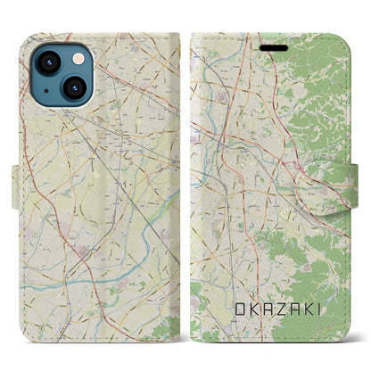 【岡崎（愛知県）】地図柄iPhoneケース（手帳タイプ）ナチュラル・iPhone 13 用
