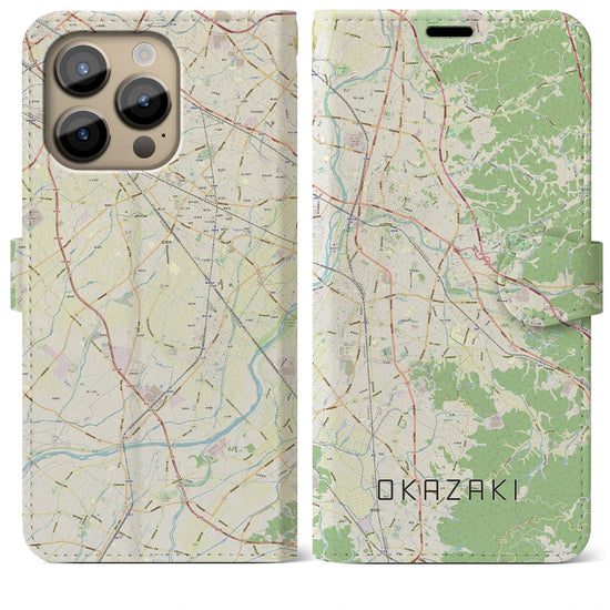 【岡崎】地図柄iPhoneケース（手帳両面タイプ・ナチュラル）iPhone 14 Pro Max 用