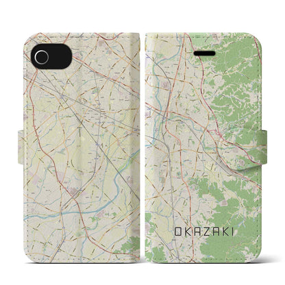 【岡崎（愛知県）】地図柄iPhoneケース（手帳タイプ）ナチュラル・iPhone SE（第3 / 第2世代） / 8 / 7 / 6s / 6 用