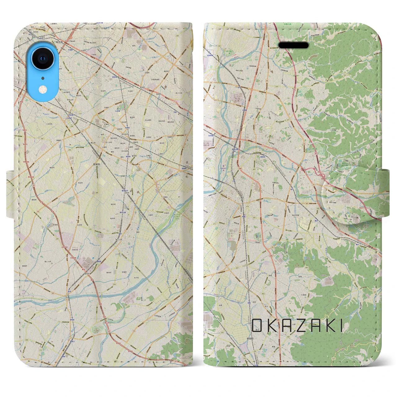 【岡崎】地図柄iPhoneケース（手帳両面タイプ・ナチュラル）iPhone XR 用