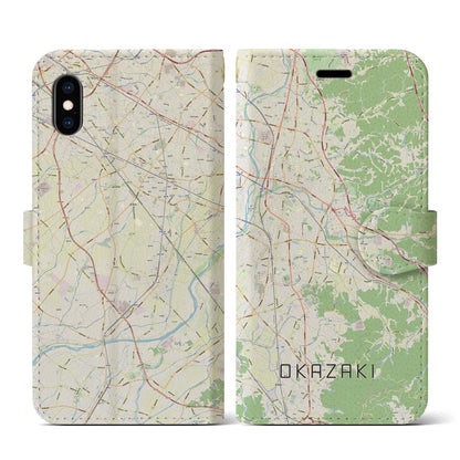 【岡崎（愛知県）】地図柄iPhoneケース（手帳タイプ）ナチュラル・iPhone XS / X 用