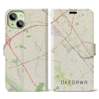 【桶川（埼玉県）】地図柄iPhoneケース（手帳タイプ）ナチュラル・iPhone 15 用