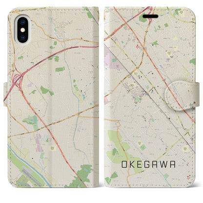 【桶川（埼玉県）】地図柄iPhoneケース（手帳タイプ）ナチュラル・iPhone XS Max 用