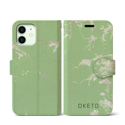 【置戸（北海道）】地図柄iPhoneケース（手帳タイプ）ナチュラル・iPhone 12 mini 用