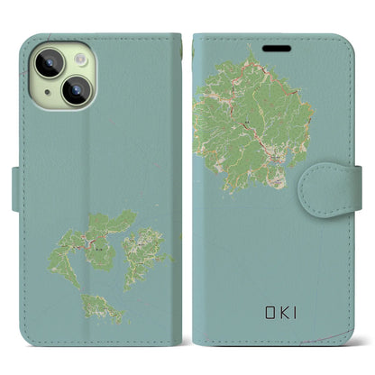 【隠岐（島根県）】地図柄iPhoneケース（手帳タイプ）ナチュラル・iPhone 15 用