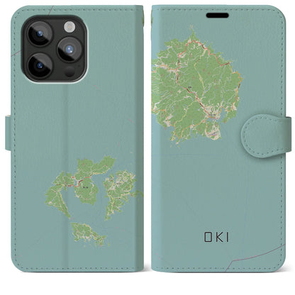 【隠岐（島根県）】地図柄iPhoneケース（手帳タイプ）ナチュラル・iPhone 15 Pro Max 用