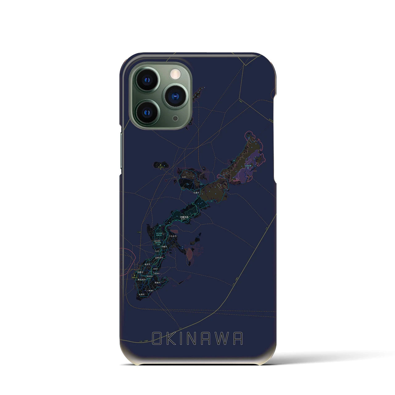 【沖縄2】地図柄iPhoneケース（バックカバータイプ・ブラック）iPhone 11 Pro 用