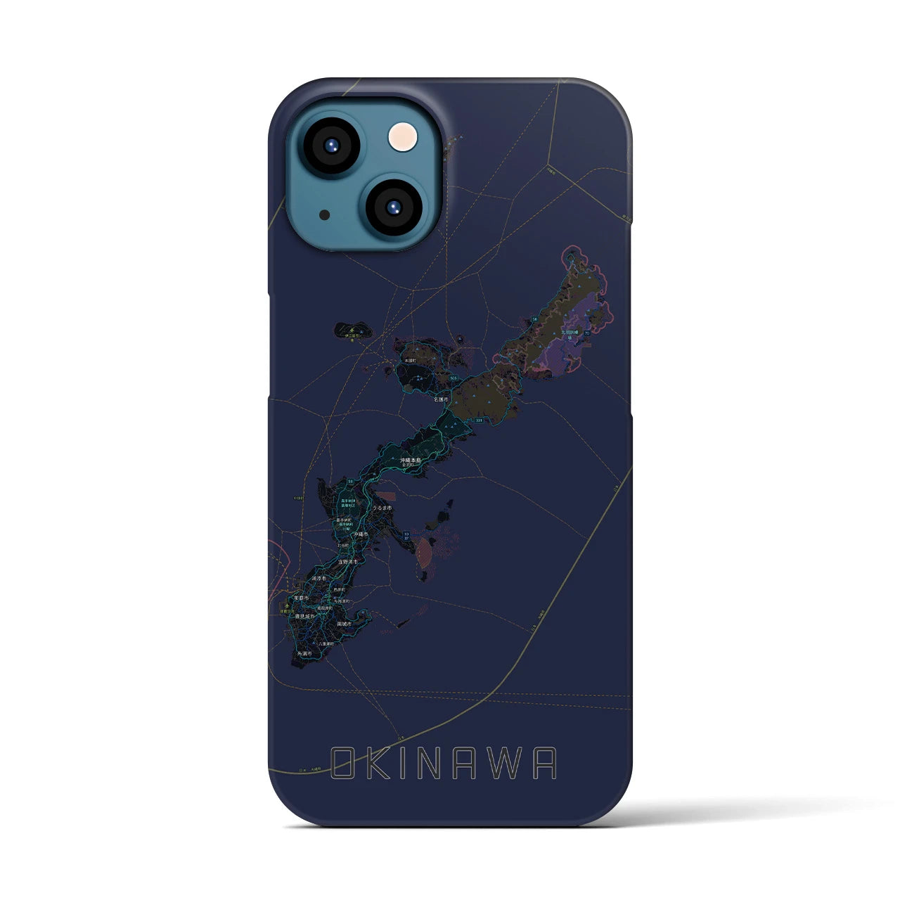 【沖縄2】地図柄iPhoneケース（バックカバータイプ・ブラック）iPhone 13 用