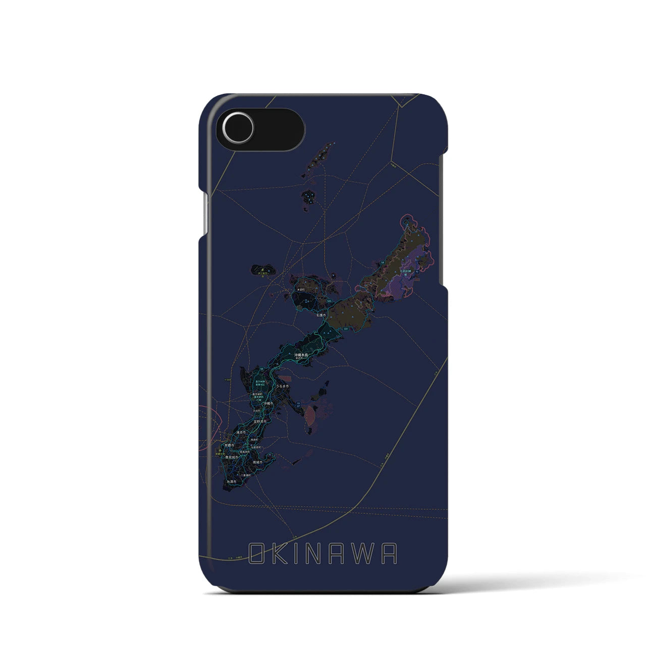 【沖縄2】地図柄iPhoneケース（バックカバータイプ・ブラック）iPhone SE（第3 / 第2世代） / 8 / 7 / 6s / 6 用