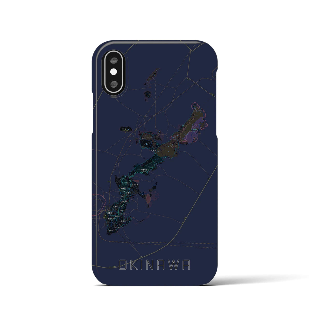 【沖縄2】地図柄iPhoneケース（バックカバータイプ・ブラック）iPhone XS / X 用