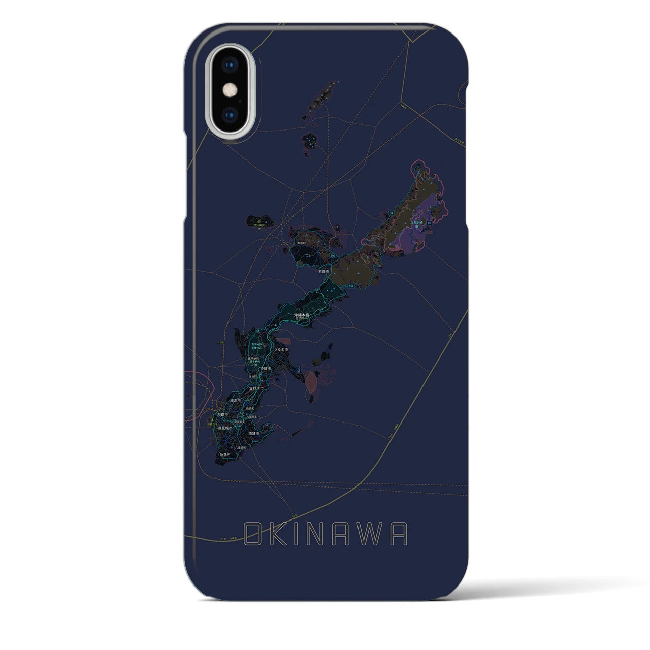 【沖縄2】地図柄iPhoneケース（バックカバータイプ・ブラック）iPhone XS Max 用